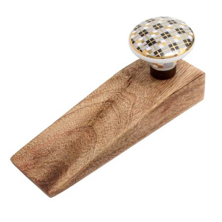 Black Golden Check Pattern Flat Ceramic Wooden Door Stopper